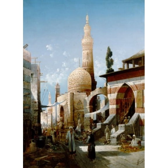 Egypt Cairo Street in Cairo by August Friedrich Siegert (1820-1883) Canvas Art - August Friedrich Siegert (18 x 24)