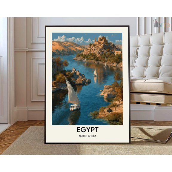 Egypt City Map Pyramids Landmark Wall Art Travel Photo Print, Stretched Canvas 12x16in