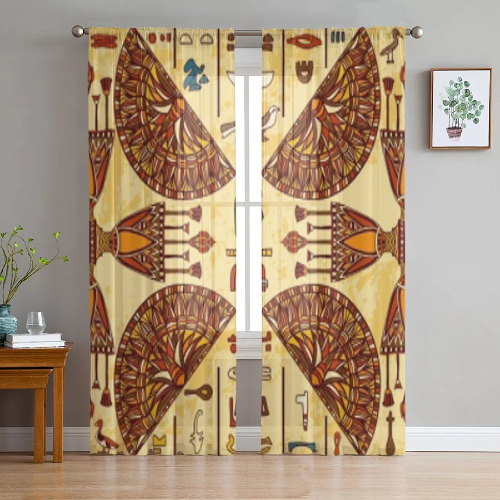 Egypt Colorful Ornament With Ancient Egyptian Hieroglyphs Sheer Tulle