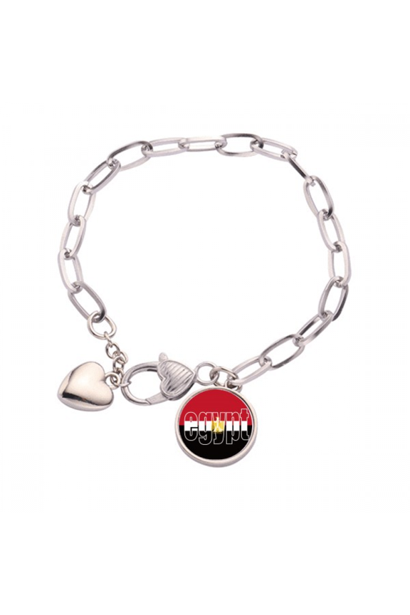 Egypt Country Flag Name Art Deco Fashion Heart Chain Bracelet Jewelry Charm Fashion