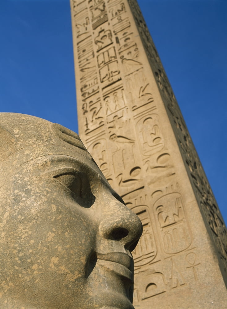 Egypt Detail of head of pharaoh in front of obelisk at entrance to Luxor Temple Luxor Canvas Art - Ian Cumming Design Pics (13 x 18)