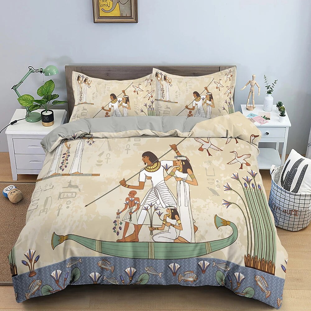 Egypt Duvet Cover Set Ancient Egyptian Script Polyester Comforter Cover