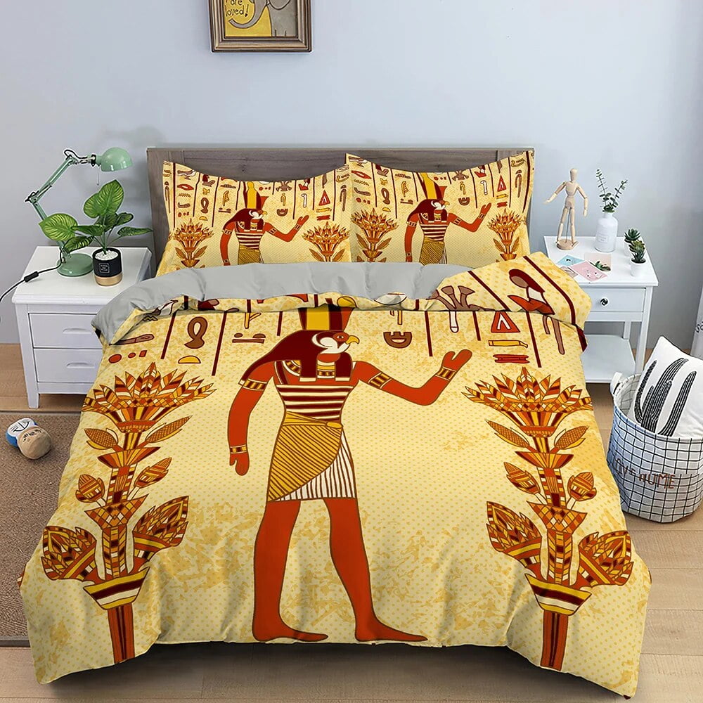 Egypt Duvet Cover Set Ancient Egyptian Script Polyester Comforter Cover