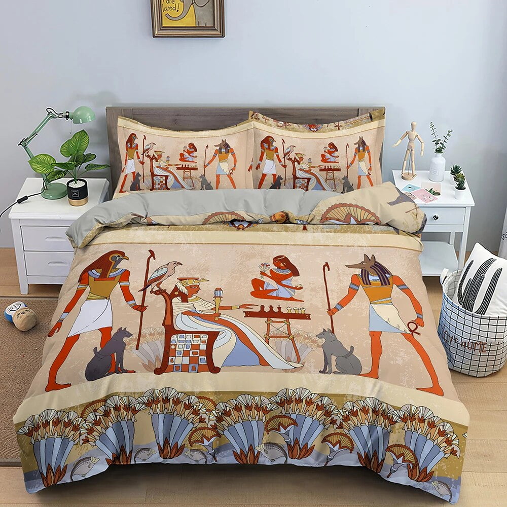 Egypt Duvet Cover Set Ancient Egyptian Script Polyester Comforter Cover