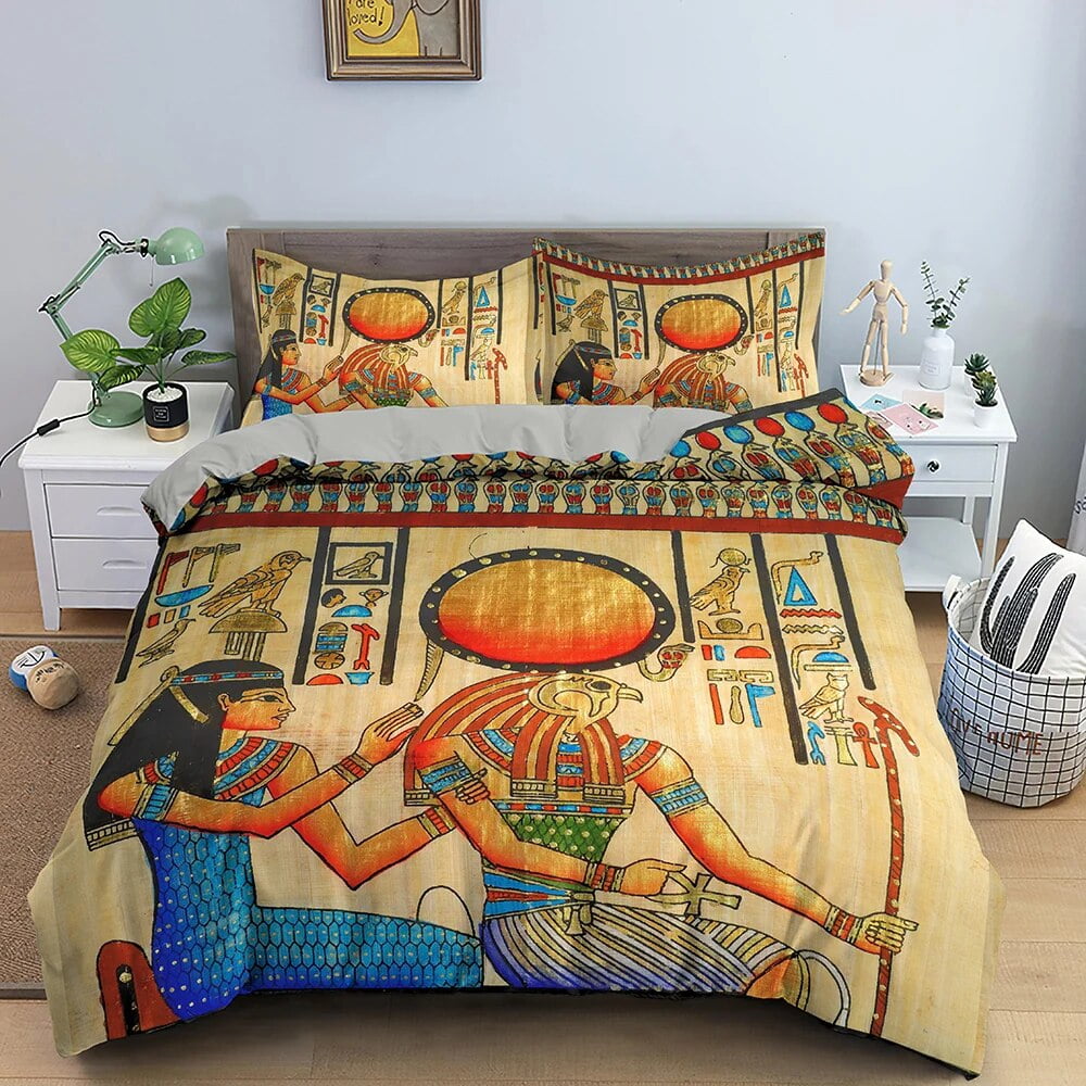 Egypt Duvet Cover Set Ancient Egyptian Script Polyester Comforter Cover