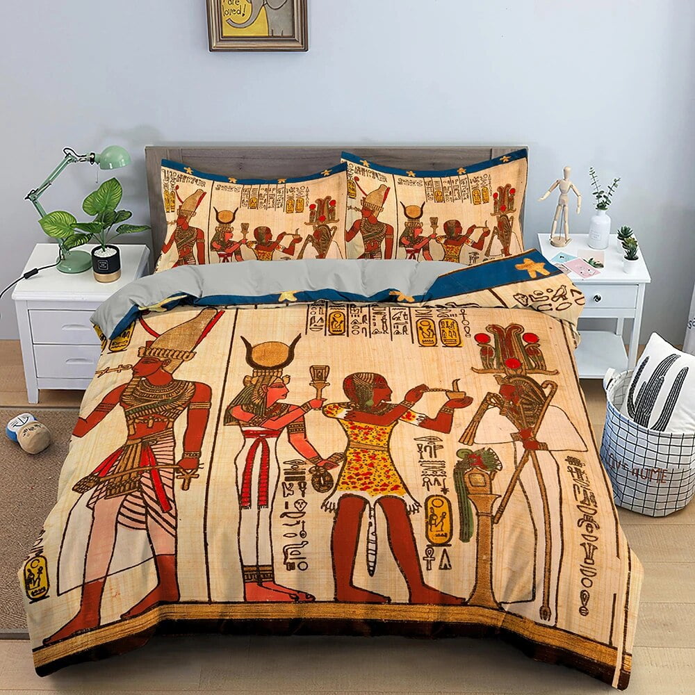 Egypt Duvet Cover Set Ancient Egyptian Script Polyester Comforter Cover