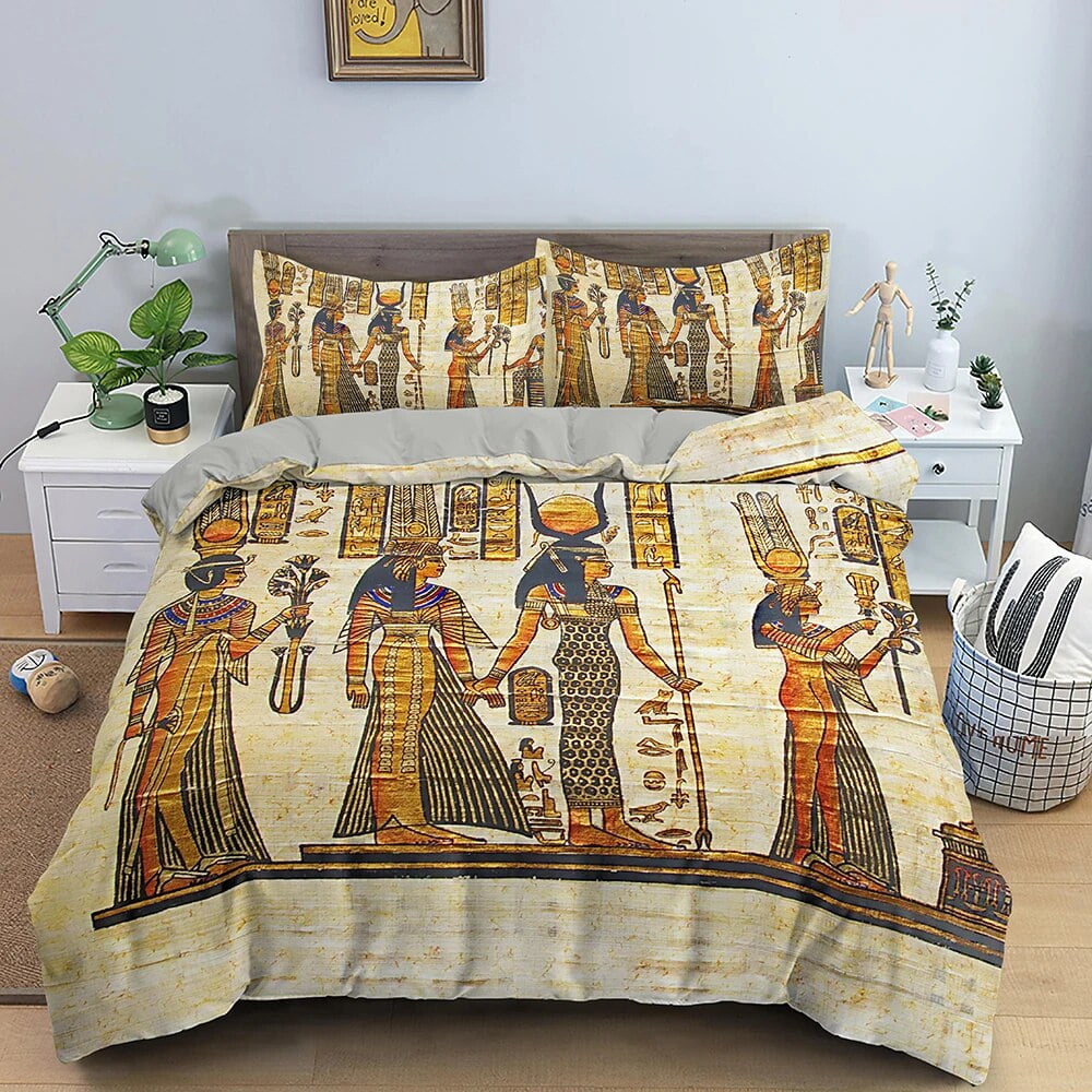 Egypt Duvet Cover Set Ancient Egyptian Script Polyester Comforter Cover