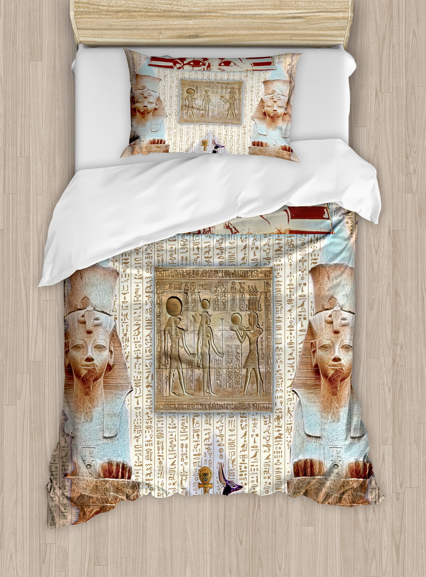 Egypt Duvet Cover Set, Eastern Heritage Egyptian Pharaoh Mummy Coffin