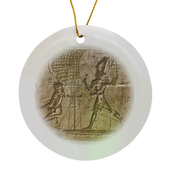 3drose, Egypt, Edfu, Outer Wall Relief, Sacred Funerary Barque-af14 Dbr0170 - Dave Bartruff, Circle Porcelain Ornament