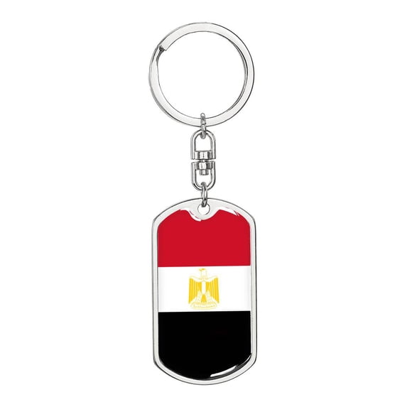 Egypt Flag Keychain Dog Tag Stainless Steel or 18k Gold