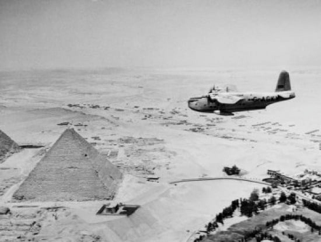 Egypt Giza Aeroplane flying over Giza Pyramids Canvas Art - (18 x 24)