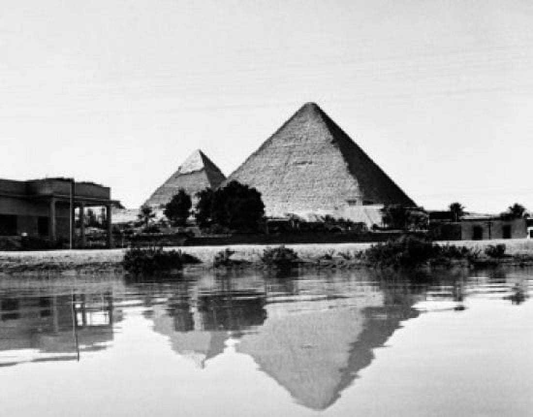 Egypt Giza Giza Pyramids reflecting in river Canvas Art - (18 x 24)