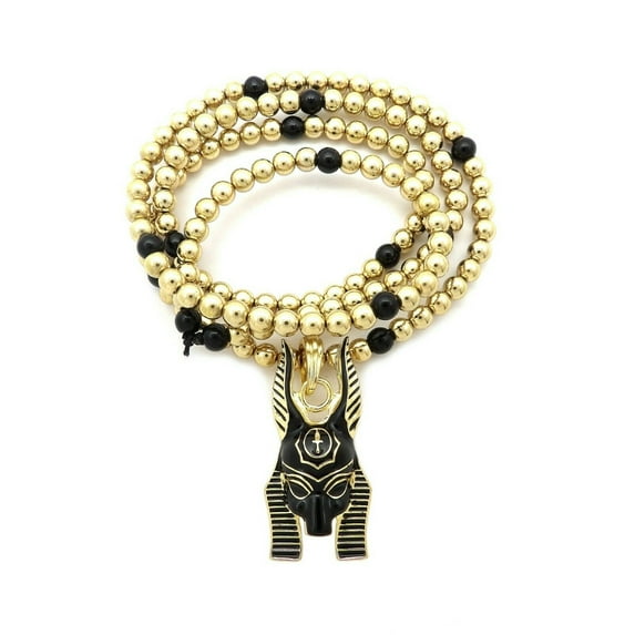Egypt God Anubis Pendant 6mm 30" CCB Bead Hip Hop Necklace