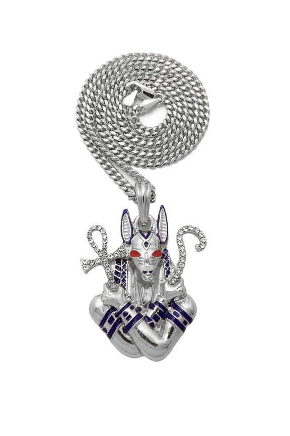 Egypt God of Death Anubis Pendant 3mm 18", 20", 24" Cuban Chain Necklace