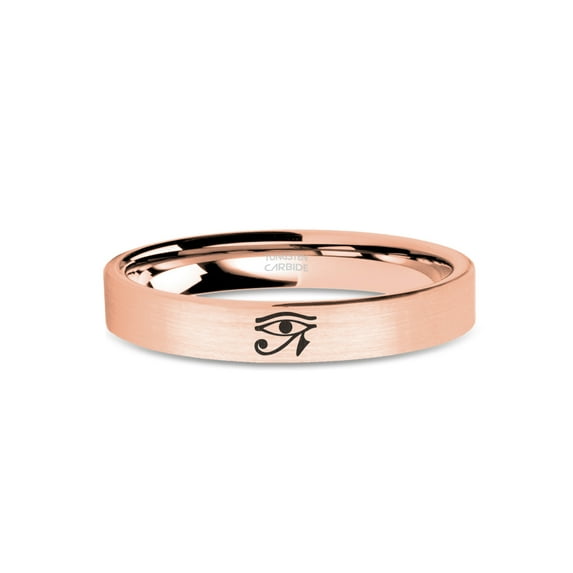 Egypt Horus Eye Hieroglyphics Brushed Rose Gold Tungsten Ring, 4mm, Size 3