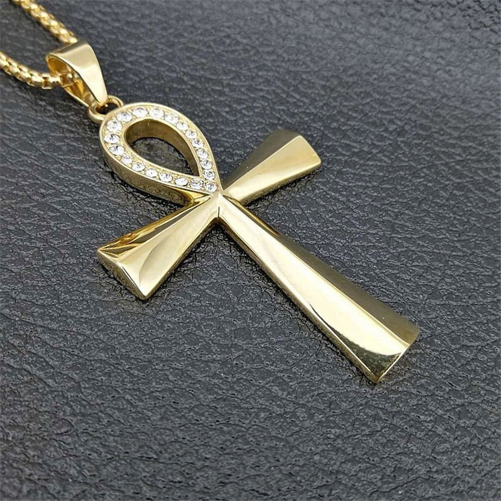 Egypt Iced Out Bling Ankh Cross Pendant Necklace For Women And