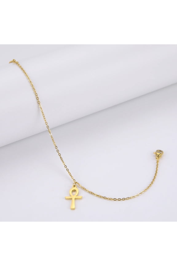 Egypt Key of Life Symbols Ankh Cross Anklet 14K Yellow Gold Egyptian Pendant Women Beach Foot Ankle Golden Silver Color Bracelet Jewelry Gift