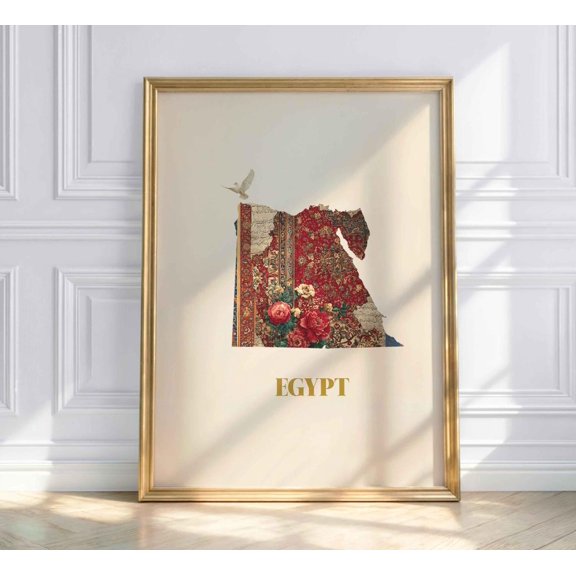 Egypt Map Egypt Map Withiental Carpet Pattern Egypt Wall Art Boho Middle East Decor Travel Map Print