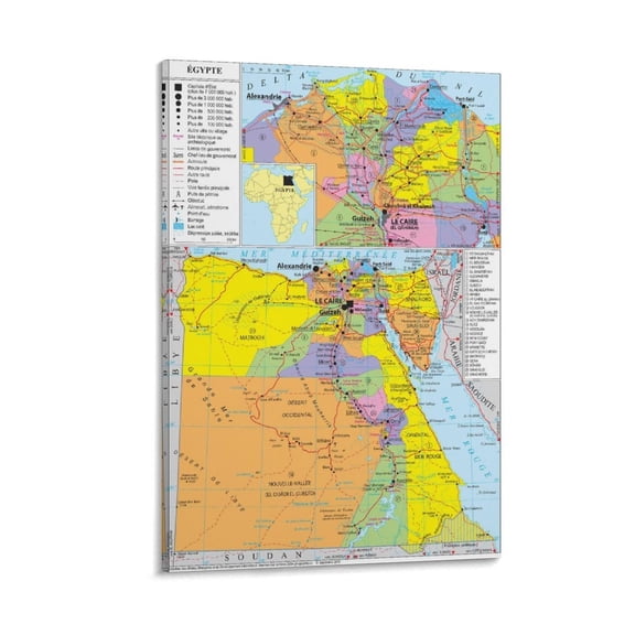 Egypt Map Poster Wall Art Poster Scroll Canvas Painting Picture Living Room Decor Home 08x12inch(20x30cm)