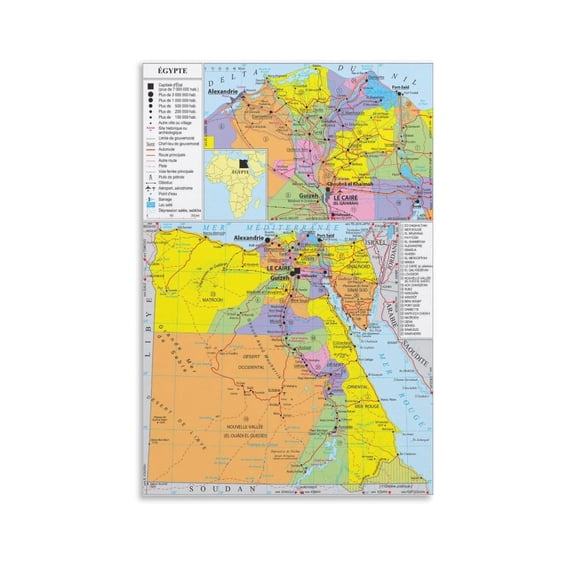 Egypt Map Posters Canvas Poster Wall Art Picture Prints Hanging Photo Gift Decor Home Posters Artworks 16x24inch(40x60cm)