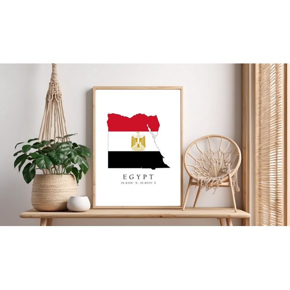 Egypt Map Print Flag & Coordinates Home Decor