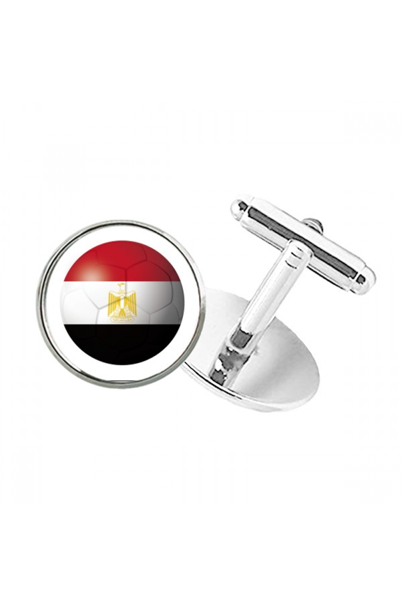 Egypt National Flag Soccer Football Round Button Cuff Clip Stud Cufflinks