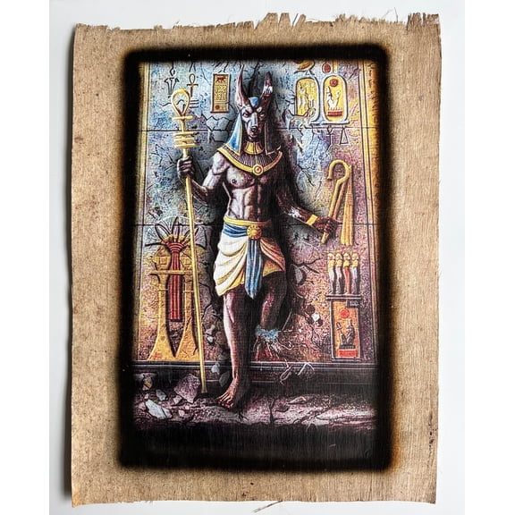 Egypt Papyrus, Anubis Guardian of The Underworld, Wall Decor Ancient Egyptian Egyptian god of death, Authentic Brown Papyrus Leaves 17x13 inches