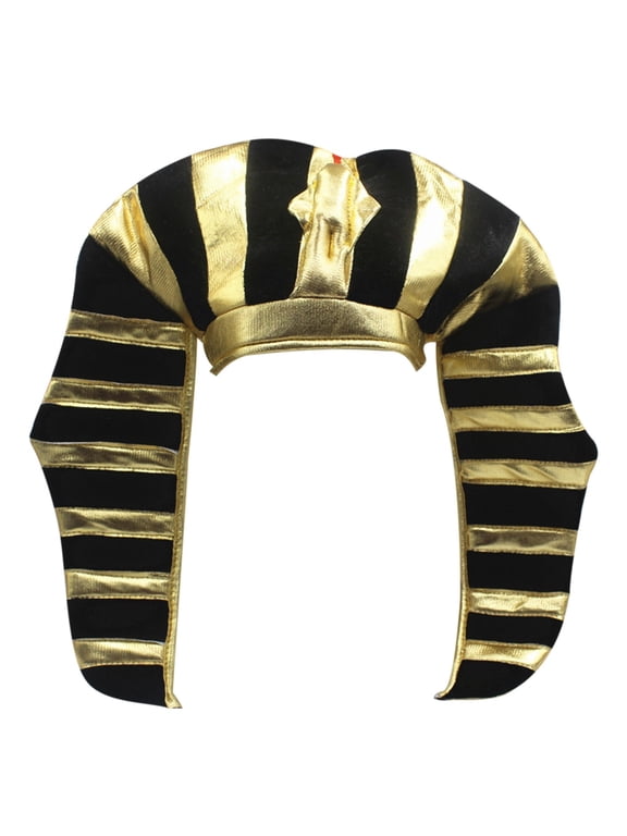 Egypt Pharaoh Hat, Black and Gold Striped Cap, Egyptian Style Party Accessory
