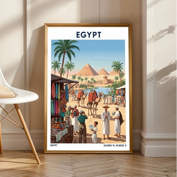 Egypt Pyramids Market Travel Wall Art Decor Unframed Paper Print