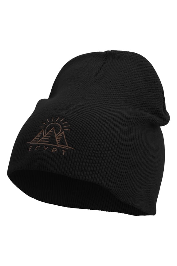 Egypt Pyramind Logo Embroidered 8 inch Acrylic Short Blank Beanie - Black OSFM