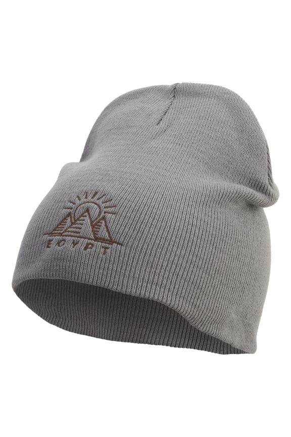 Egypt Pyramind Logo Embroidered 8 inch Acrylic Short Blank Beanie - Grey OSFM