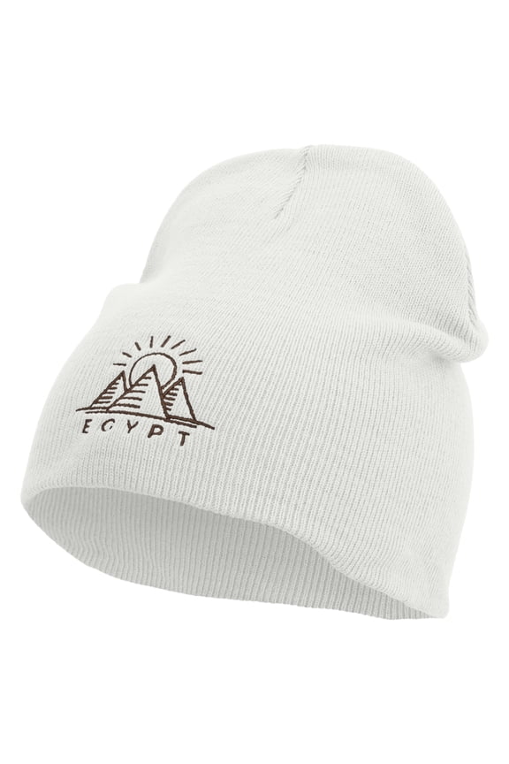 Egypt Pyramind Logo Embroidered 8 inch Acrylic Short Blank Beanie - White OSFM