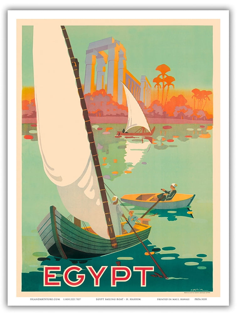 Vintage Egypt Nile River Sailboats Canvas Art Print, 9x12