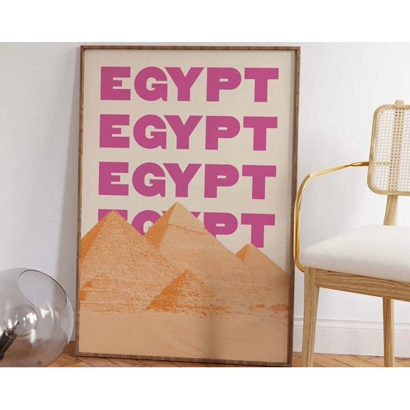 Egypt Travel Print, Art, Pink Orange Egyptian Pyramids Travel Exhibition Print, Cute Trendy Wall Art Wall Art, Modern Wall Decor, 24x36 UNFRAMED