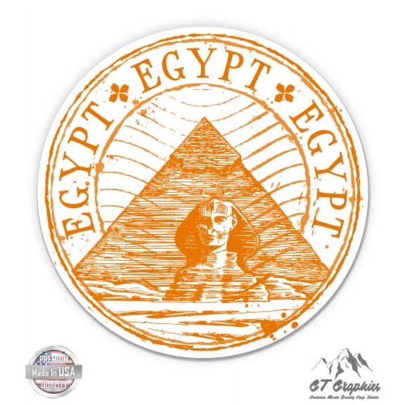 Egypt Travel Stamp Pyramids - 3" Vinyl Sticker - For Car Laptop I-Pad Phone Helmet Hard Hat - Waterproof Decal