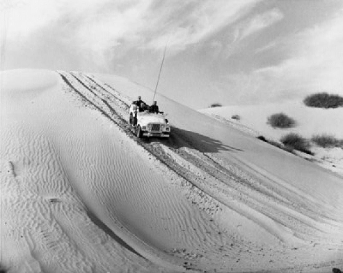 Egypt Two army soldiers sitting in military jeep in desert Canvas Art - (18 x 24)