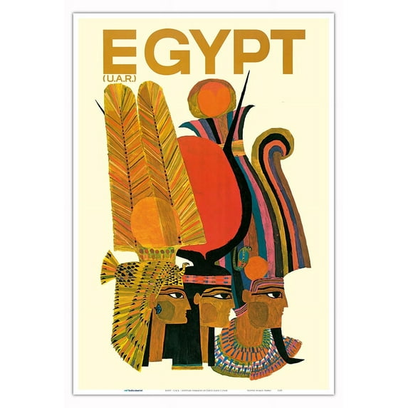 Egypt - United Arab Republic (UAR) - Egyptian Pharaohs - Vintage Travel Poster by David Klein c.1960s - Master Art Print (Unframed) 13in x 19in
