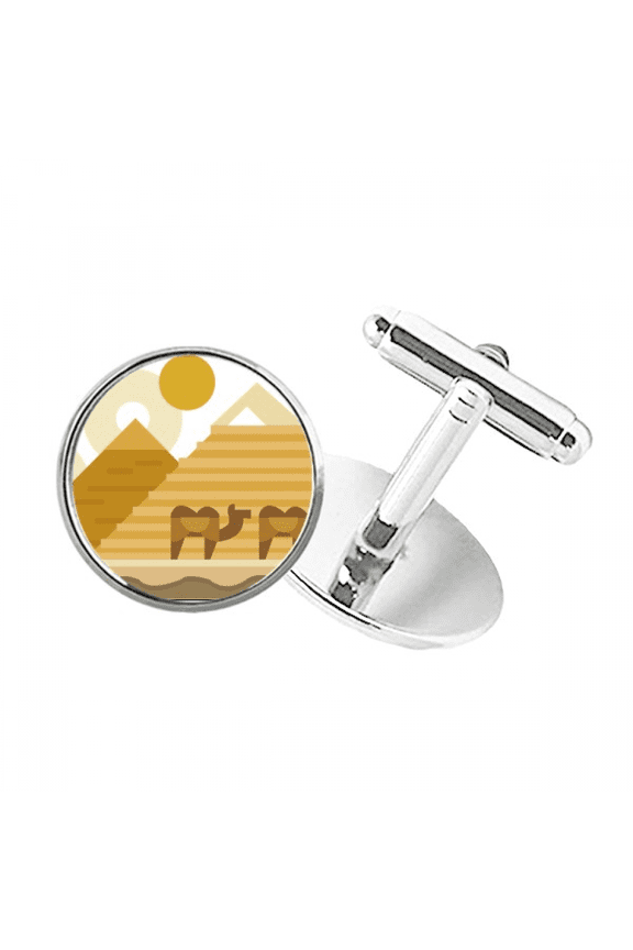 Egypt Yellow Green Sphinx Pyrads Camel Round Button Cuff Clip Stud Cufflinks