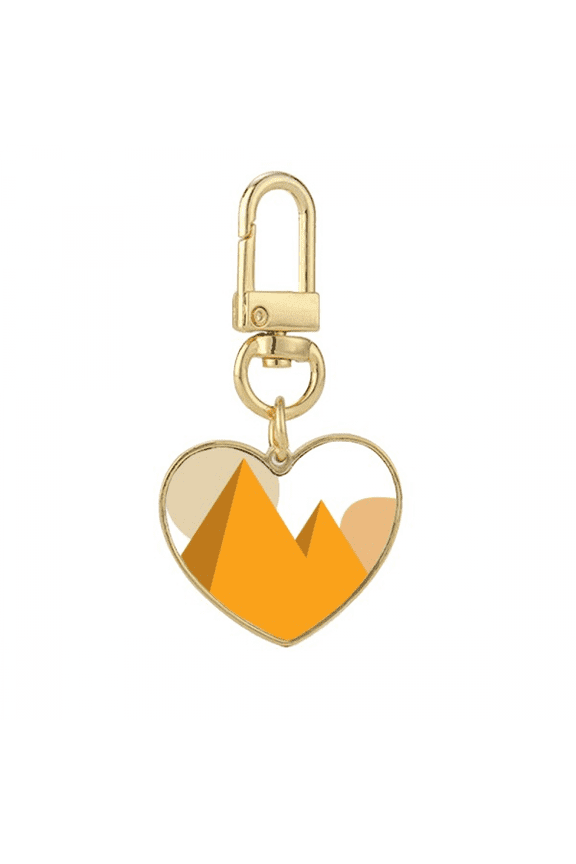 Egypt Yellow Sphinx Pyrads Sun Gold Heart Keychain Metal Keyring Holder
