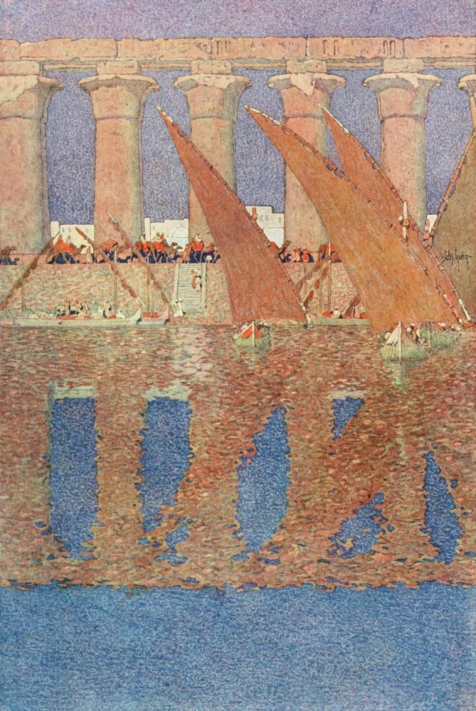 Egypt and its Monuments 1908 The Great Colonnade Temple of Luxor Canvas Art - Jules Guerin (18 x 24)