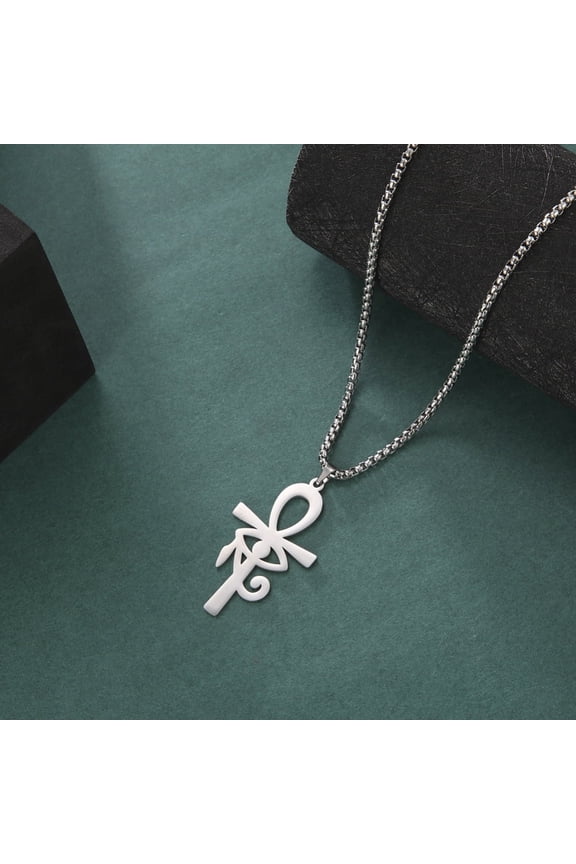 Egyptian 304 Stainless Steel Eye of Ra Ankh Cross Pendant box Chain Necklaces Non-Tarnish Stainless Steel color 23.62 inch(60cm)