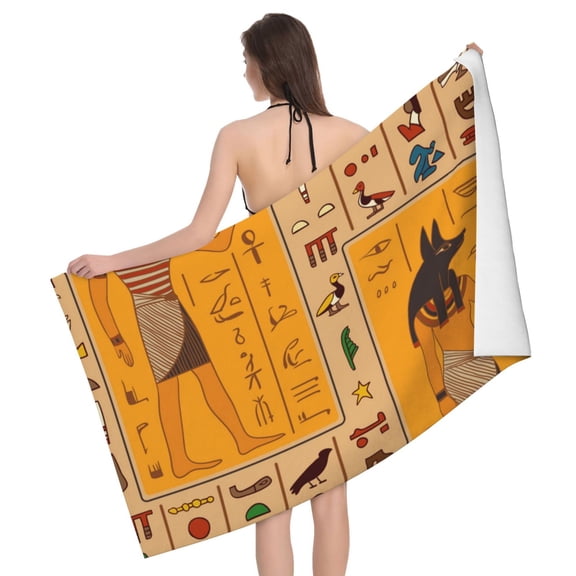 Egyptian Ancient Hieroglyphs Beach Bath Towel Gym Spa Shower Towels Pool Soft 32" X 52" for Men Women
