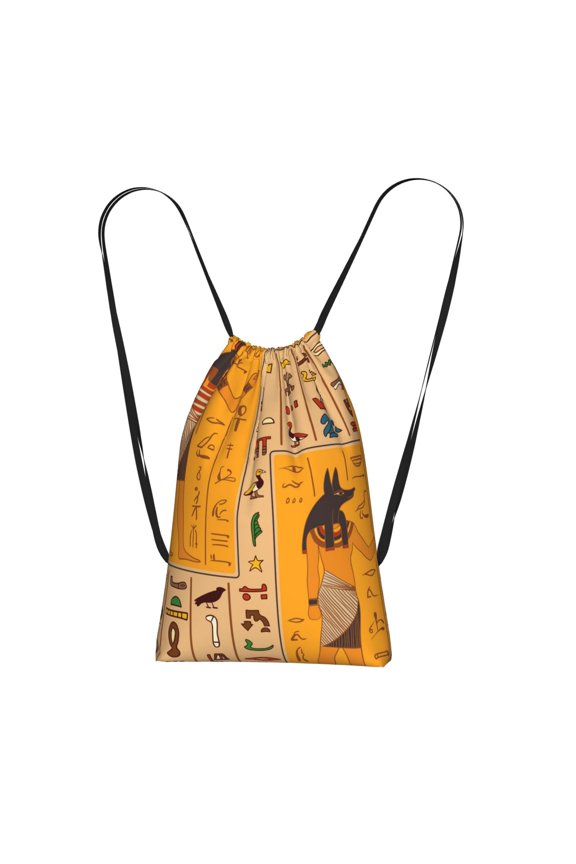 Egyptian Ancient Hieroglyphs Packable Drawstring Backpack, Lightweight Foldable Cinch Storage Bag for Gym Travel Shopping