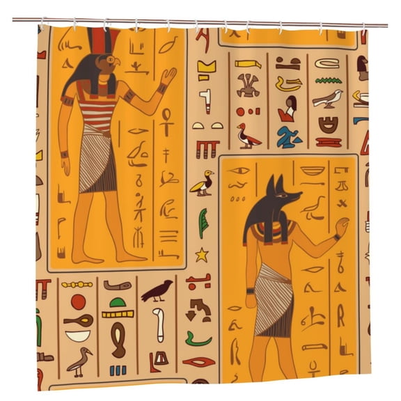 Egyptian Ancient Hieroglyphs Shower Curtain with 12 Plastic Hooks Washable Polyester Fabric Bathroom 72x72 Inch
