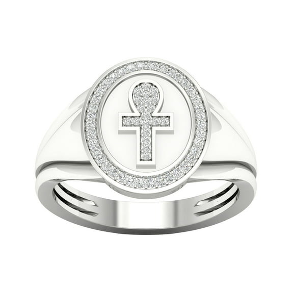 Egyptian Ankh Cross Diamond Ring Bold Ring 1.6 Ct Diamond 14K White Gold Over