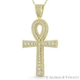 thumbnail image 1 of Egyptian Ankh Cross Key-of-Life Large Cubic Zirconia CZ Crystal Pave 57x29mm (2.2x1.1in) Pendant & Chain Necklace in .925 Sterling Silver w/ 14k Yellow Gold, 1 of 1