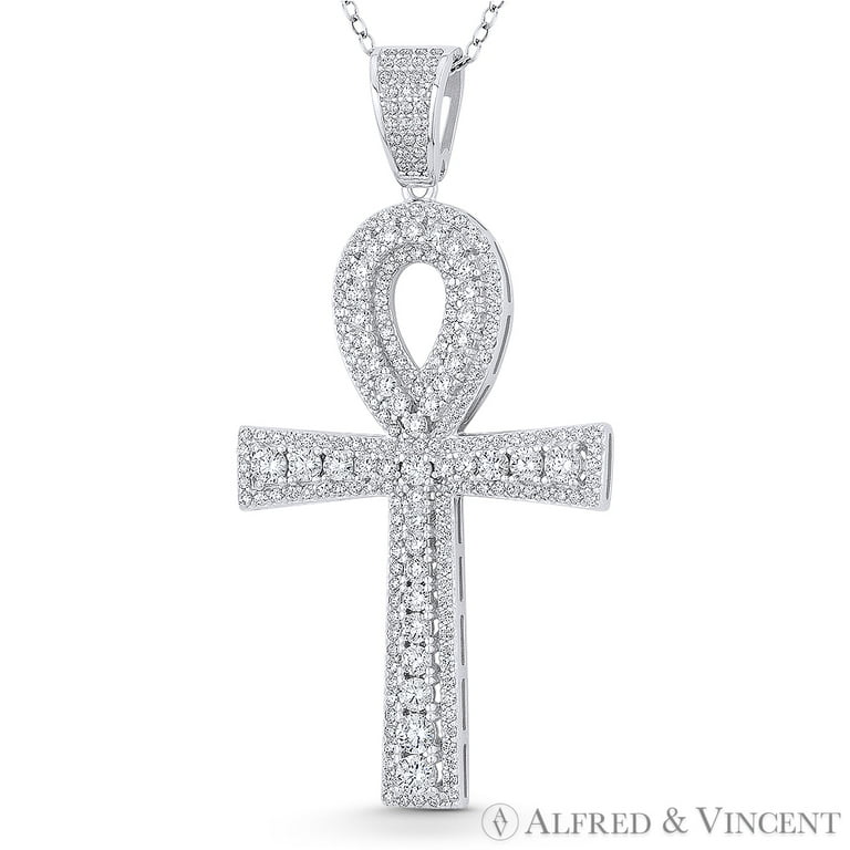 Egyptian Ankh Cross Key of Life Large CZ Crystal Pave Pendant w