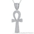 thumbnail image 1 of Egyptian Ankh Cross Key-of-Life Large Cubic Zirconia CZ Crystal Pave 43x16mm (1.7x0.6in) Pendant & Chain Necklace in .925 Sterling Silver w/ Rhodium, 1 of 1