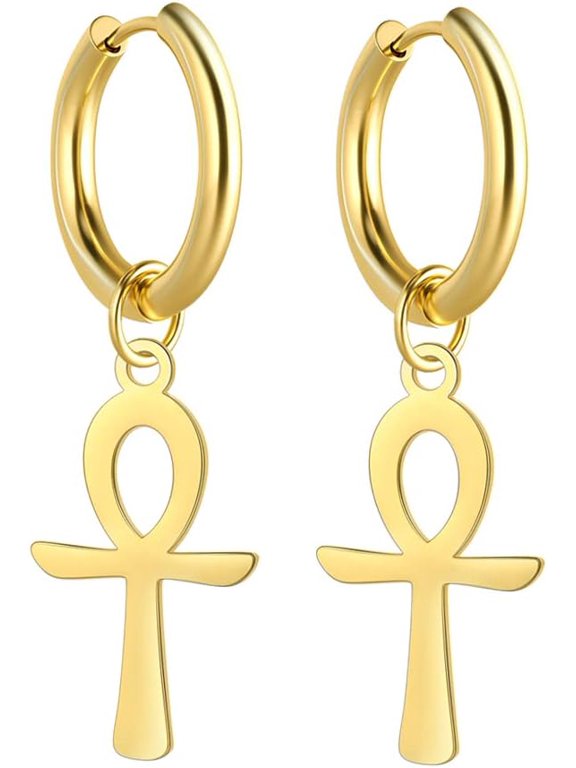 Egyptian Ankh Cross Pendant Earrings Stainless Steel Dangle Hoop Earrings Key of Life Amulet Classic Cross Jewelry for Women Men
