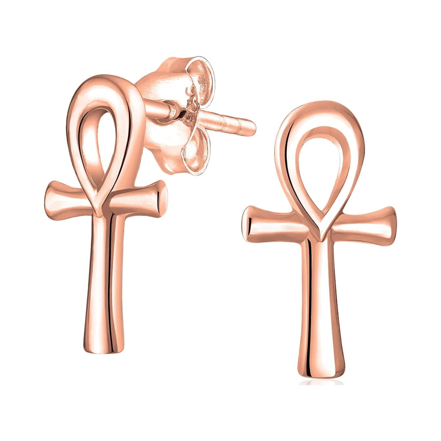 Egyptian Ankh Cross Religious Small Stud Earrings 925 Sterling Silver